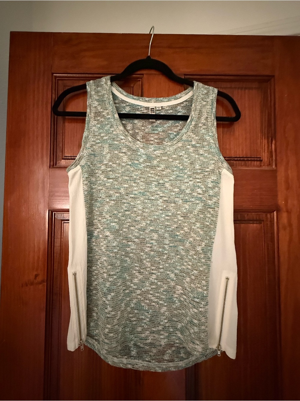 Kut from the Kloth Mint Heathered Knit Tank with White Zip Panels